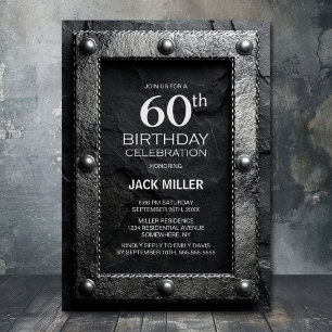 Silver Frame Black Slate 60th Birthday Party Invitation