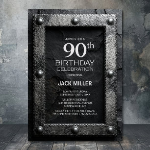 Silver Frame Black Slate 90th Birthday Party Invitation