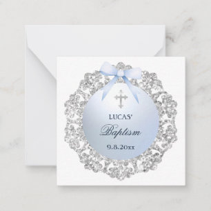 Silver Frame Blue Bow Baptism Gift Enclosure Card