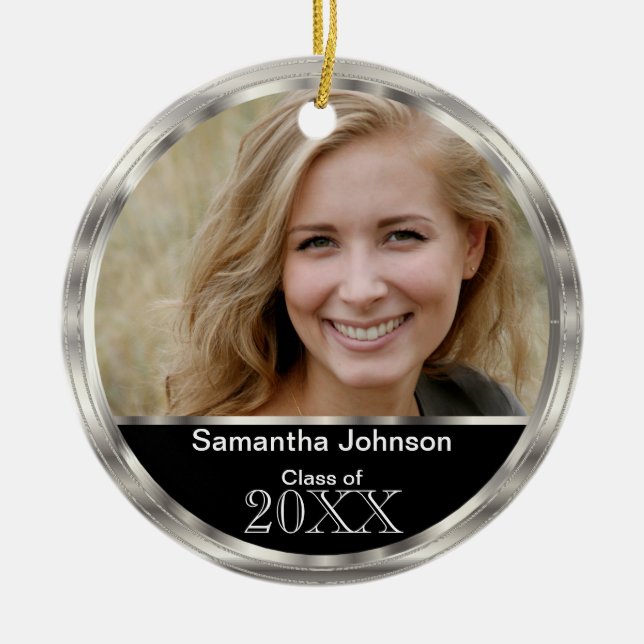 Silver Frame Graduation DIY Photo / Year Ceramic Tree Decoration (Front)