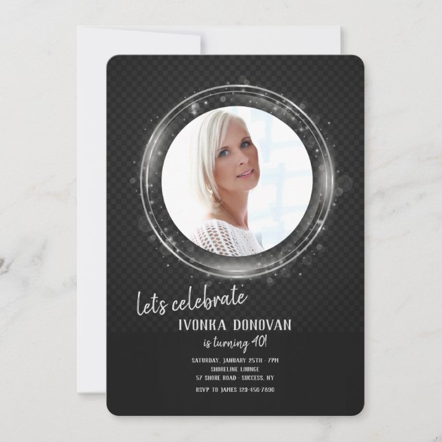 Silver Frame Photo Birthday Party Invitation (Front)