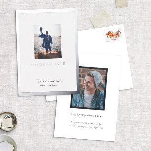 Silver Frame Photo Graduation Announcement Card