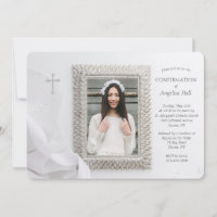 Silver Frame Photo Religious Invitation