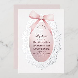 Silver Frame Pink Bow Baptism