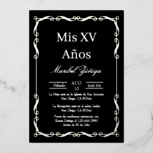 Silver frame Quinceanera invitation