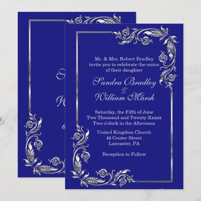 Silver Frame Stunning Navy Invitation (Front/Back)