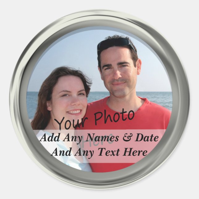 Silver Frame Your Own Photo & Custom Text Stickers (Front)