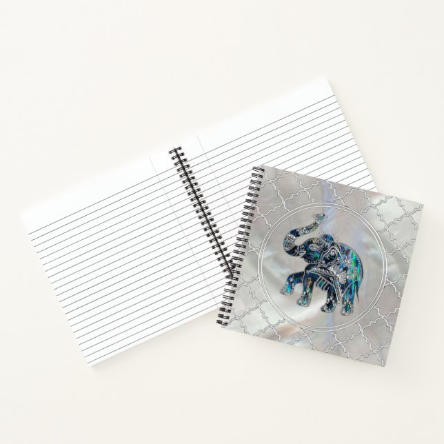 Silver Framed Elephant on Abalone and Pearl Notebook (Inside)
