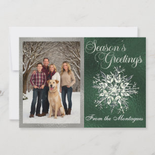 Silver Framed Photo & Crystal Snowflake Holiday Card
