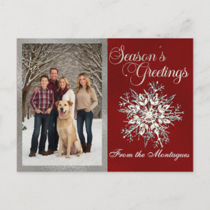 Silver Framed Photo & Crystal Snowflake Holiday Postcard
