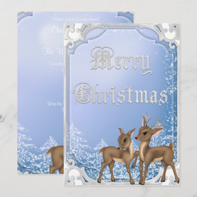 Silver Framed Rudolph & Clarice Merry Christmas Invitation (Front/Back)