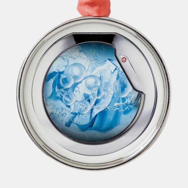 silver framed washing machine animated metal tree decoration (Front)