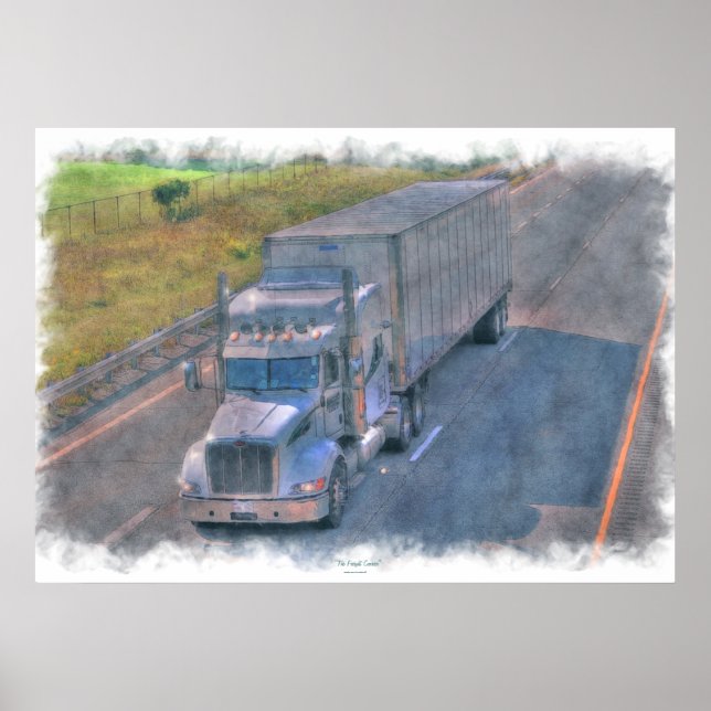 Silver Freight Truck Highway Driving Art Poster 6 (Front)