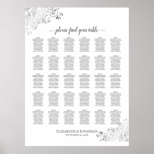 Silver Frills 30 Table Wedding Seating Chart White
