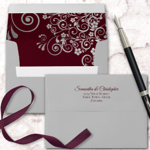 Silver Frills Burgundy Inside Elegant Grey Wedding Envelope