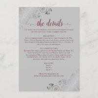Silver Frills Burgundy on Grey Wedding Details