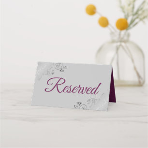 Silver Frills Cassis Grey Elegant Wedding Reserved Place Card