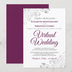 Silver Frills Cassis Purple White Virtual Wedding Invitation