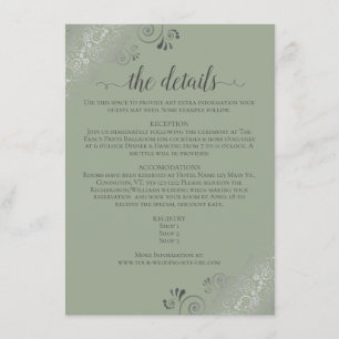 Silver Frills Chic Sage Green Wedding Details Enclosure Card