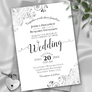 Silver Frills Elegant Black & White Wedding Invitation