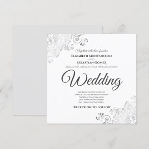 Silver Frills Elegant Grey & White Square Wedding Invitation