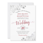 Silver Frills Elegant Red & Gray on White Wedding