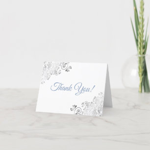 Silver Frills Elegant White & Blue Wedding Photo Thank You Card