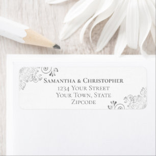 Silver Frills Grey on White Wedding Return Address