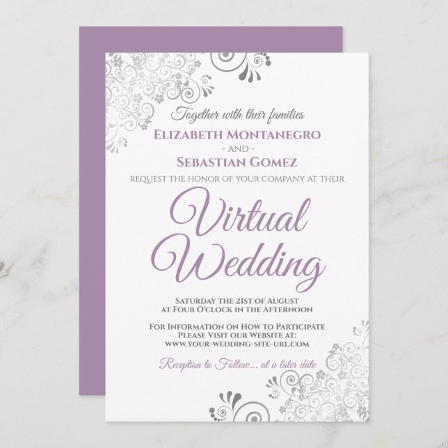 Silver Frills Lavender & White Virtual Wedding Invitation (Front/Back)