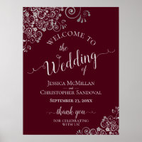 Silver Frills on Burgundy Elegant Wedding Welcome