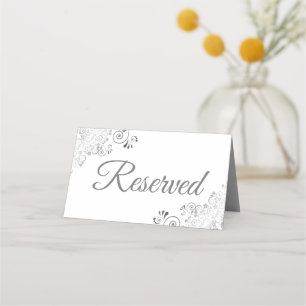 Silver Frills on White Elegant Wedding Reserved Place Card