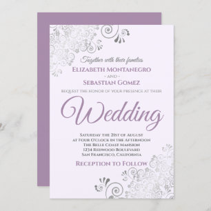Silver Frills Simple Chic Purple and Grey Wedding Invitation