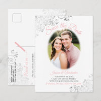 Silver Frills w/ Photo Pink Wedding Save the Date