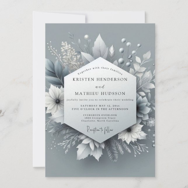 Silver Frost Botanical Wedding Invitation (Front)