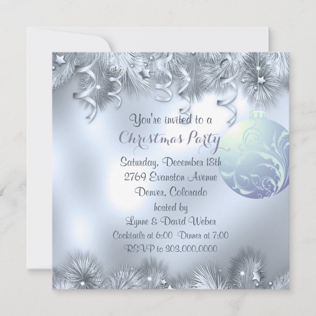 Silver Frost Decoration Christmas Party Invitation (Front)