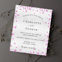Silver fuchsia hearts budget wedding invitation