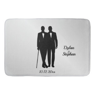 Silver Gay Wedding Grooms with Names and Date  Bath Mat