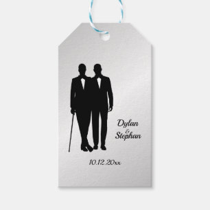 Silver Gay Wedding Grooms with Names and Date  Gift Tags