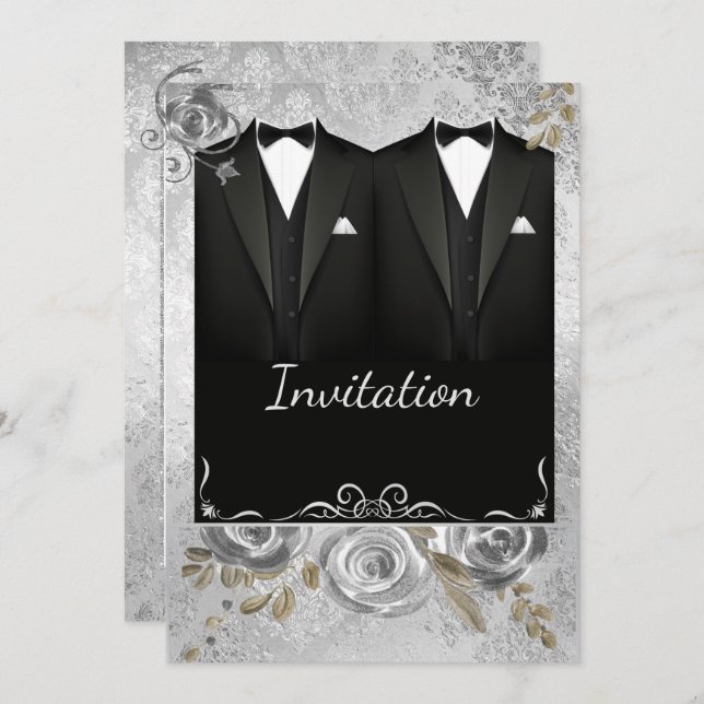 Silver Gay Wedding Invitation (Front/Back)