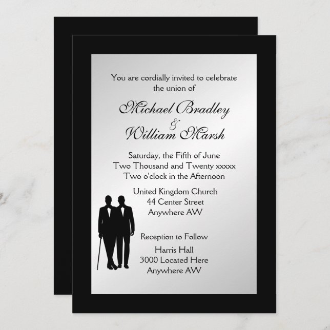 Silver Gay Wedding Invitation (Front/Back)