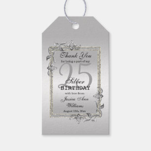 Silver Gem & Glitter 25th Birthday Party Gift Tags