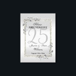 Silver Gem & Glitter 25th Wedding Anniversary Canvas Print<br><div class="desc">Glamourous and elegant posh 25th Silver Wedding Anniversary canvas print with stylish silver gem stone jewels corner decorations and matching coloured glitter border frame. A romantic design for your celebration. All text, font and font colour is fully customisable to meet your requirements. If you would like help to customise your...</div>