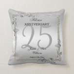 Silver Gem & Glitter 25th Wedding Anniversary Cushion<br><div class="desc">Glamourous and elegant posh 25th Silver Wedding Anniversary throw pillow with stylish silver gem stone jewels corner decorations and matching coloured glitter border frame. A romantic design for your celebration. All text, font and font colour is fully customisable to meet your requirements. If you would like help to customise your...</div>