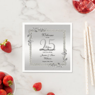 Silver Gem & Glitter 25th Wedding Anniversary Napkin
