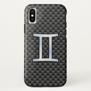 Silver Gemini Sign on Charcoal Carbon Fibre Print Case-Mate iPhone Case