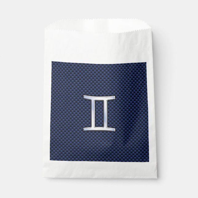 Silver Gemini Zodiac Sign Blue Carbon Fibre Print Favour Bags (Front)