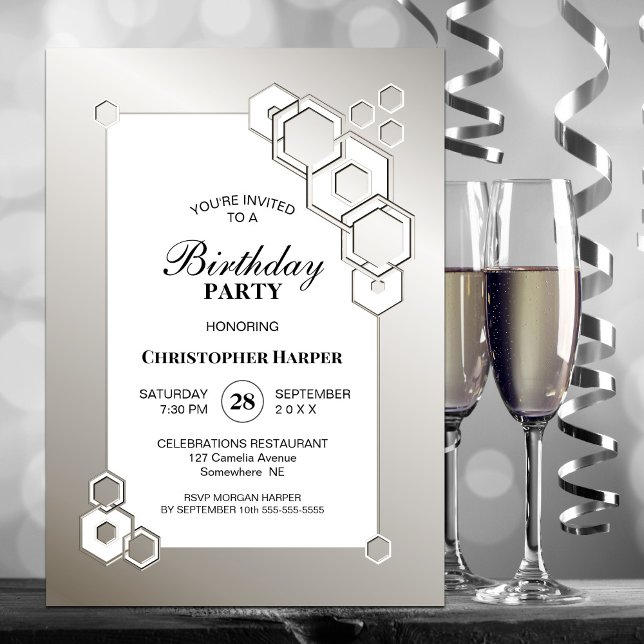 Silver Geometric Birthday Party Invitation (Creator Uploaded)