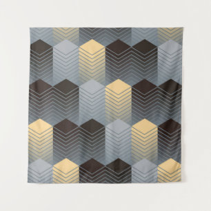 Silver geometric buildings, abstract pattern. tapestry