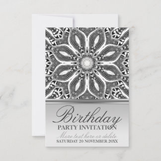 Silver Geometric Flower Birthday Party Invitation