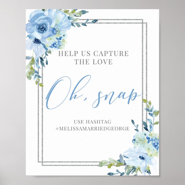 Silver geometric frame dusty floral o snap sign (Front)